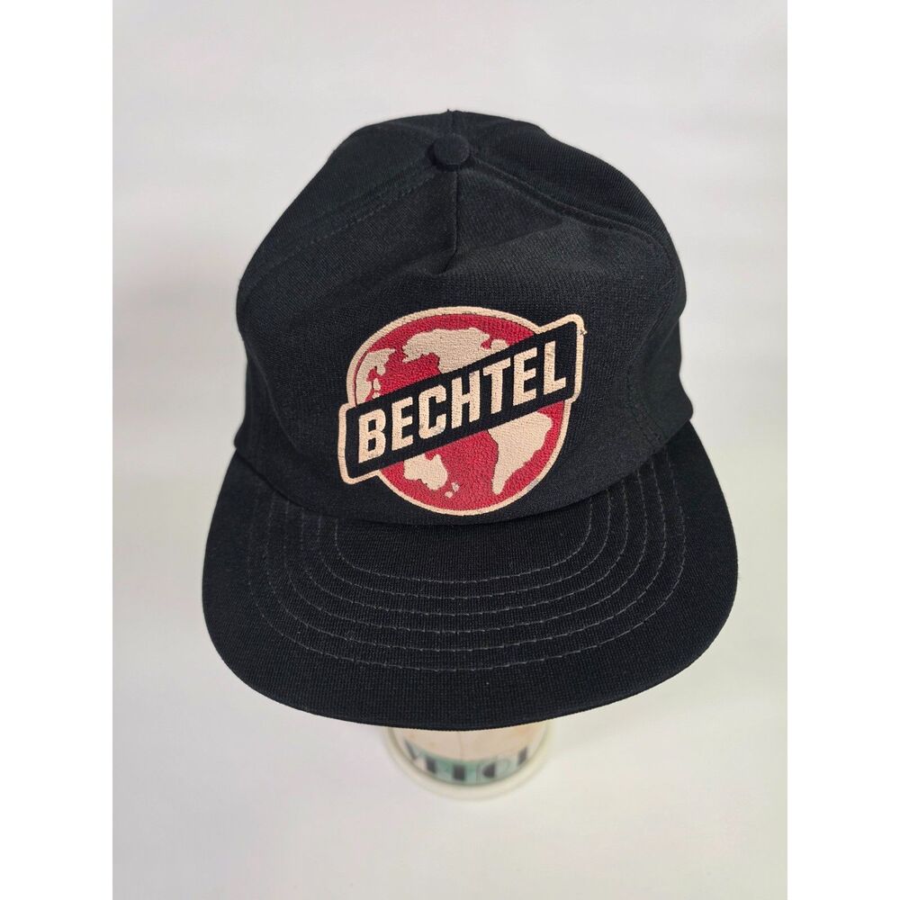 Vintage Bechtel Earth Globe Logo Snapback Hat Black Workwear Trucker Cap
